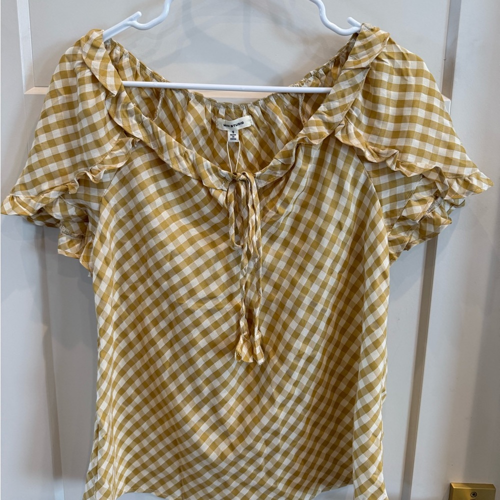 H&M Yellow Checkered Ruffle Blouse